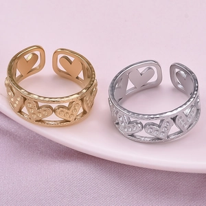 Fashion 304 stainless steel heart rings in gold and silver finish with hollow design