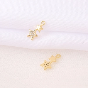 Star-shaped gold pendants with clear zircons for DIY jewelry making, front and back view