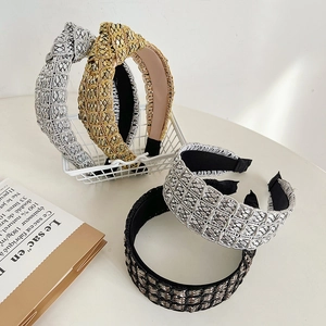 Chic knotted wide headbands in metallic gold, silver and black with woven texture design