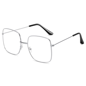 Silver oversized square metal frame glasses with anti-slip tips on a white background