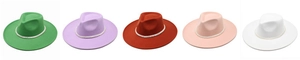 Flat top jazz hats in five colors with pearl trim detailing on wool felt fedora bands