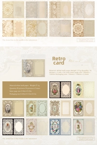 Detail of 20 retro kraft paper decorative cards with lace and floral vintage patterns