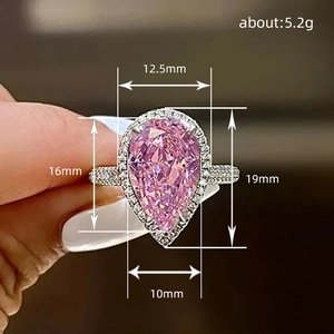 Sparkling pink pear cut zircon halo ring for women, wedding and engagement jewelry