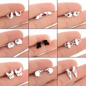 Stainless Steel Animal Stud Earrings Cute Cartoon Pig Elephant Bee Bird Shark Dolphin Minimalist Jewelry For Women