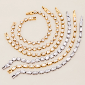 Elegance stainless steel bracelets with zirconia in heart, round, square, and rectangle shapes