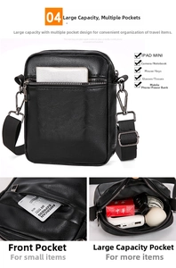 Detail view of the multi-pocket interior storage capacity for mini tablets and accessories