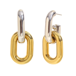 18K gold plated hollow chain link earrings in mixed silver and gold geometric design