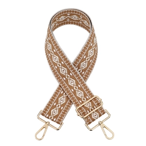 Adjustable wide replacement shoulder strap with brown geometric diamond pattern