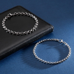 Minimalist silver stainless steel rollo chain bracelets with secure lobster clasp closures