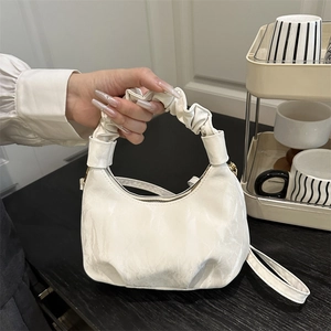Trendy PU Leather Pleated Hobo Bag For Women Chic Cloud Shoulder Bag With Ruched Handle Adjustable Strap Handbag