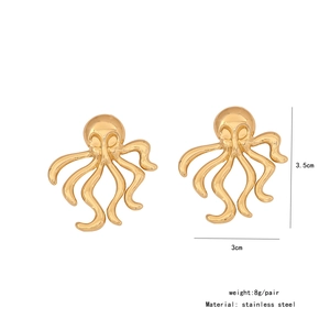 Detailed view of golden octopus earrings with size dimensions and weight info
