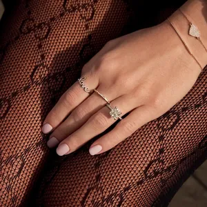 Elegant S925 sterling silver geometric rings with diamonds and pearls on a model
