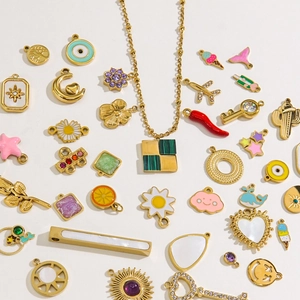 Assorted 14K gold stainless steel DIY jewelry charms with enamel and natural stones