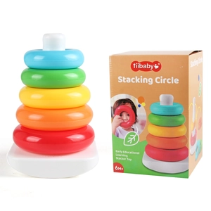 Colorful rainbow stacking circle toy for baby early education with retail box