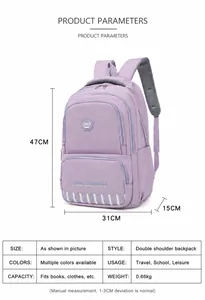 Size chart showing 47x31x15CM dimensions for the large water-resistant nylon backpack