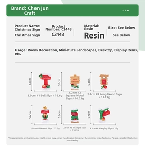 Detailed dimensions and weight specifications for resin Christmas miniature road signs