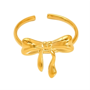 18k gold plated titanium steel bow ring with an adjustable open design for women
