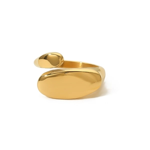 Detailed close-up of 18k gold plated stainless steel irregular open ring's mirror finish
