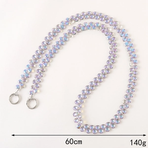 Rainbow flat bead crossbody bag chain and luxury phone lanyard with silver metal rings