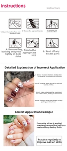 Visual guide for 3D laser gold nail stickers with correct application instructions