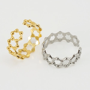 Bague ajustable minimaliste en or 18 carats et argent au design géométrique chic