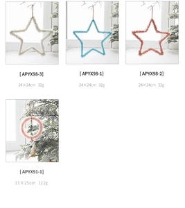 Detail of plush star and dreamcatcher ornaments for Christmas tree decoration
