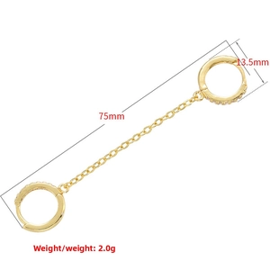 Detail view of 18K gold plated chain earring with 75mm length and 13.5mm diameter