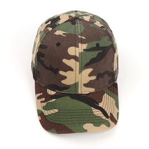 Top view of digital camouflage baseball cap showing six-panel crown and curved brim