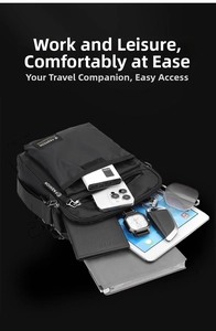 Internal compartments of large nylon messenger bag showing space for tablet and gadgets