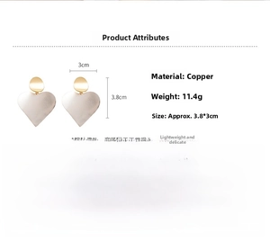 Detailed size chart for geometric heart earrings with copper and S925 silver needles