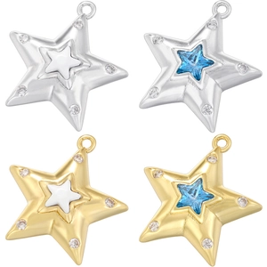 Star Pendant Copper Brass Zircon Enamel Pentagram Charm Fashion Jewelry Making Accessory For Women DIY