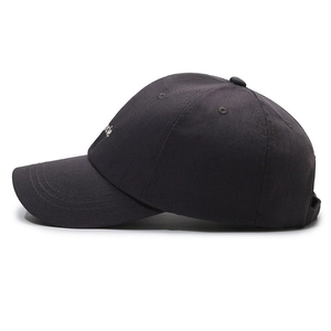 Deep grey cotton baseball cap with white side embroidery for outdoor casual sun protection