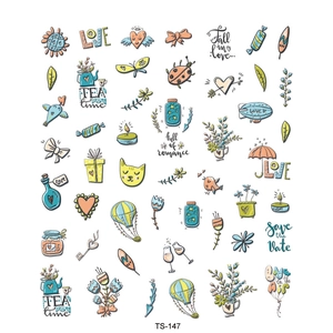 Stickers nail art 5D en relief avec oiseaux et fleurs mignons style gribouillage
