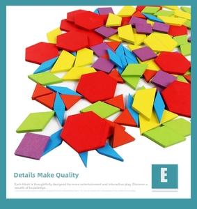 Close-up of colorful geometric wooden puzzle blocks with smooth edges for early education