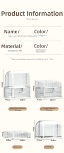 Detailed size chart of luxury PET transparent modular cosmetic storage box components