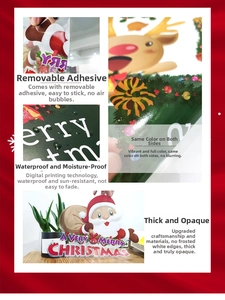 Detail showing waterproof Christmas window stickers with double-sided color and thick material