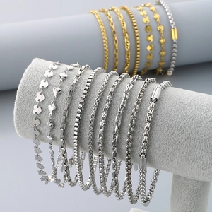 Adjustable stainless steel heart anklets in gold and silver set for women