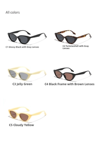 Multiple color options for trendy cat eye sunglasses featuring black and tortoiseshell frames