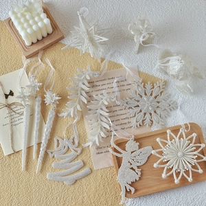 Champagne white glitter Christmas ornaments set featuring snowflakes and angels for tree decor