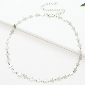 Minimalist silver star choker necklace with adjustable link chain for women