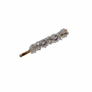 Elegant beaded crystal flower hair clip with silver-gray beads on a metal base