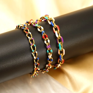 Colorful Enamel Cuban Link Bracelet 18K Gold Plated Stainless Steel Geometric Fashion Jewelry For Women Elegant