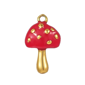 Colorful mushroom charm in red enamel and gold metal finish for DIY jewelry