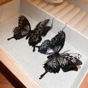 Vintage 3D Butterfly Drop Earrings With Silver Earring Post Black Semi Transparent Acrylic Jewelry For Women Artistic