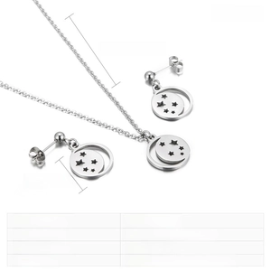 Detailed dimensions of stainless steel moon and star necklace and earrings set