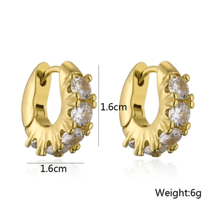 Detail showing 1.6cm 18K gold-plated hoop earrings with micro-pave cubic zirconia gems