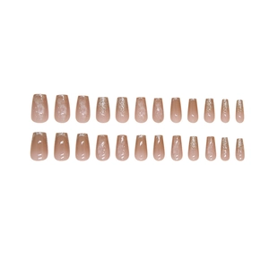 Set da 24 unghie finte rosa sfumato con texture marmorizzata e glitter argento, forma ballerina