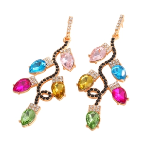 Boucles d'oreilles pendantes feuilles en strass colorés avec cristaux goutte d'eau