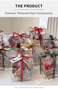 Clear acrylic Christmas apple box set with cinnamon sticks, pearls, and festive ribbon