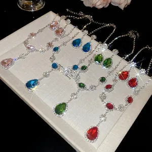 Collana E Orecchini Cristallo Goccia Vintage Per Donna Rame Strass Perno In Argento Sterling 925 Elegante